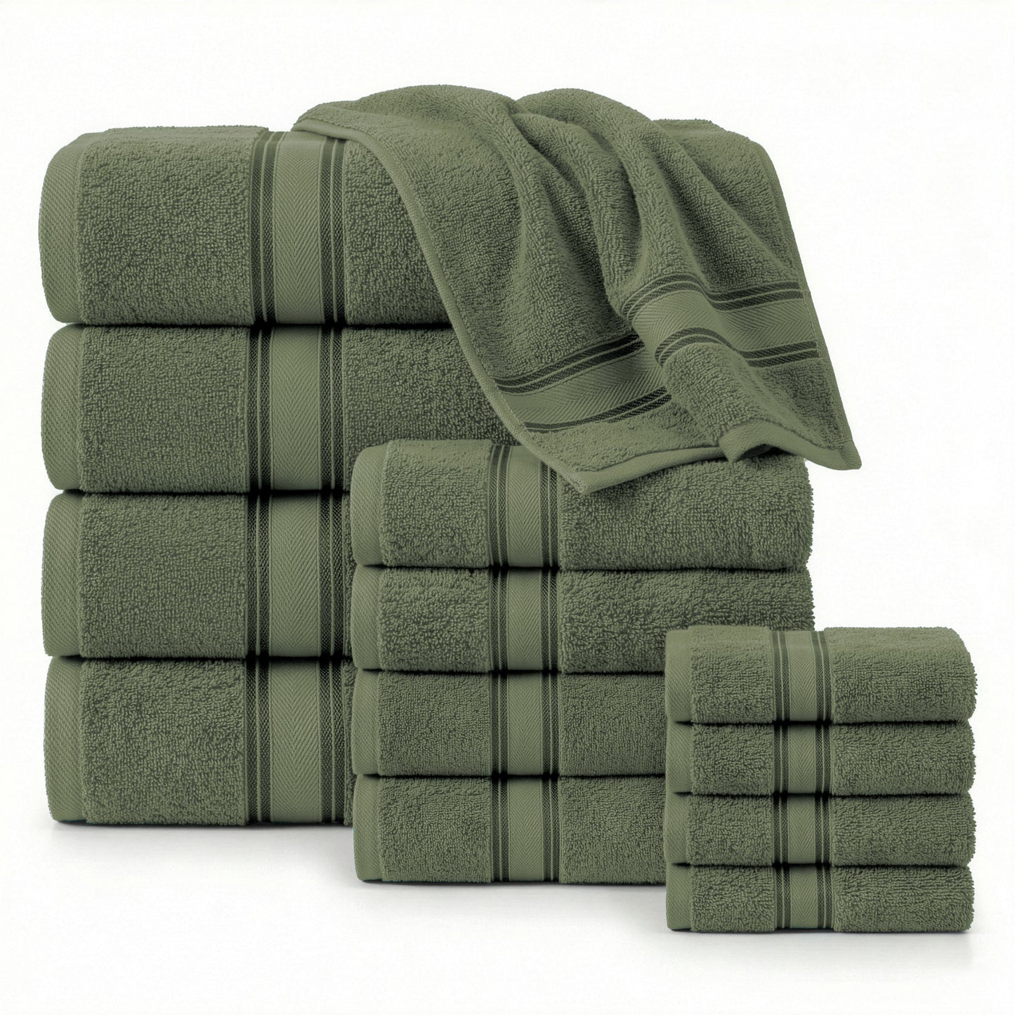 12 Piece 100% Cotton Towel Set 550GSM - Oil Green