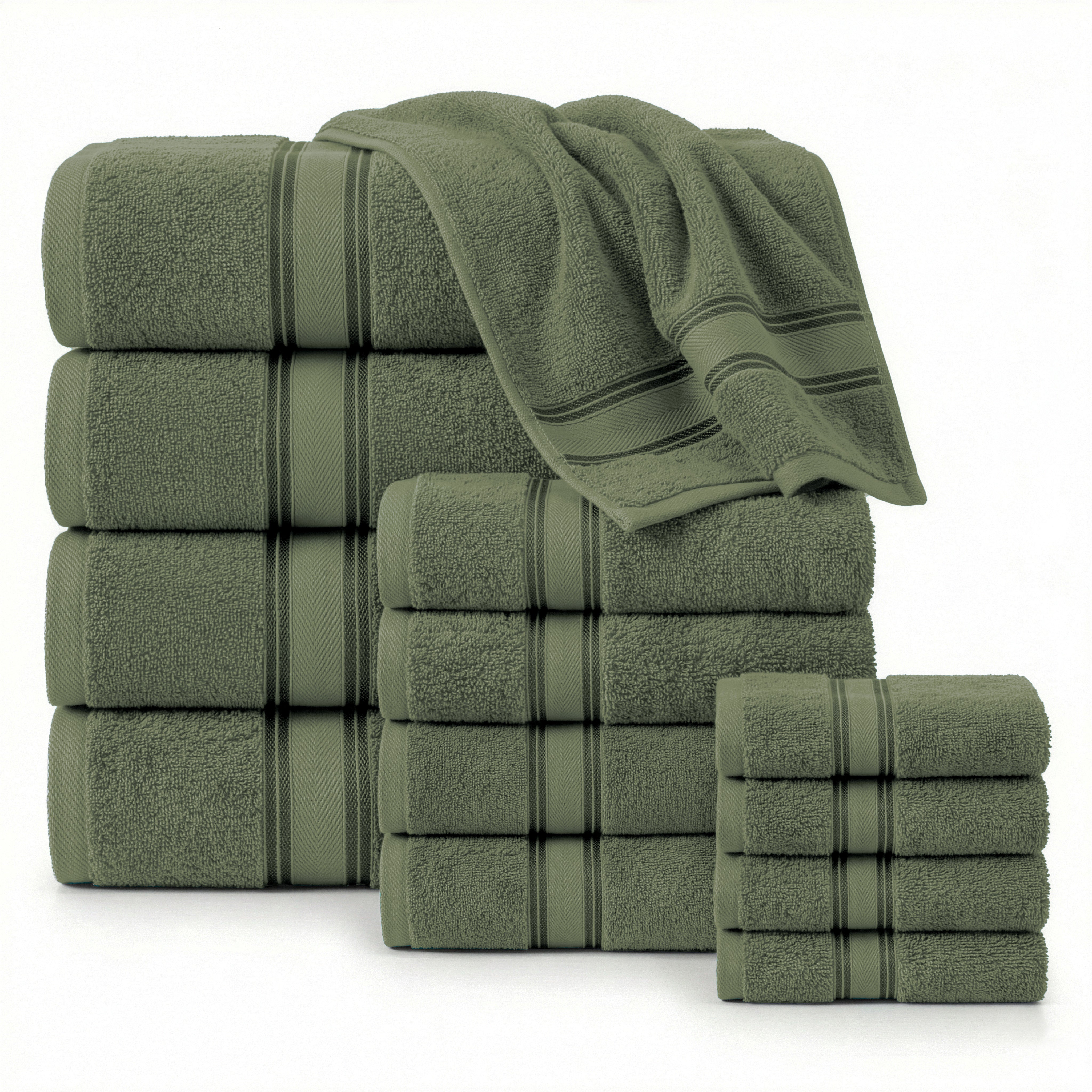 12 Piece 100% Cotton Towel Set 550GSM - Oil Green