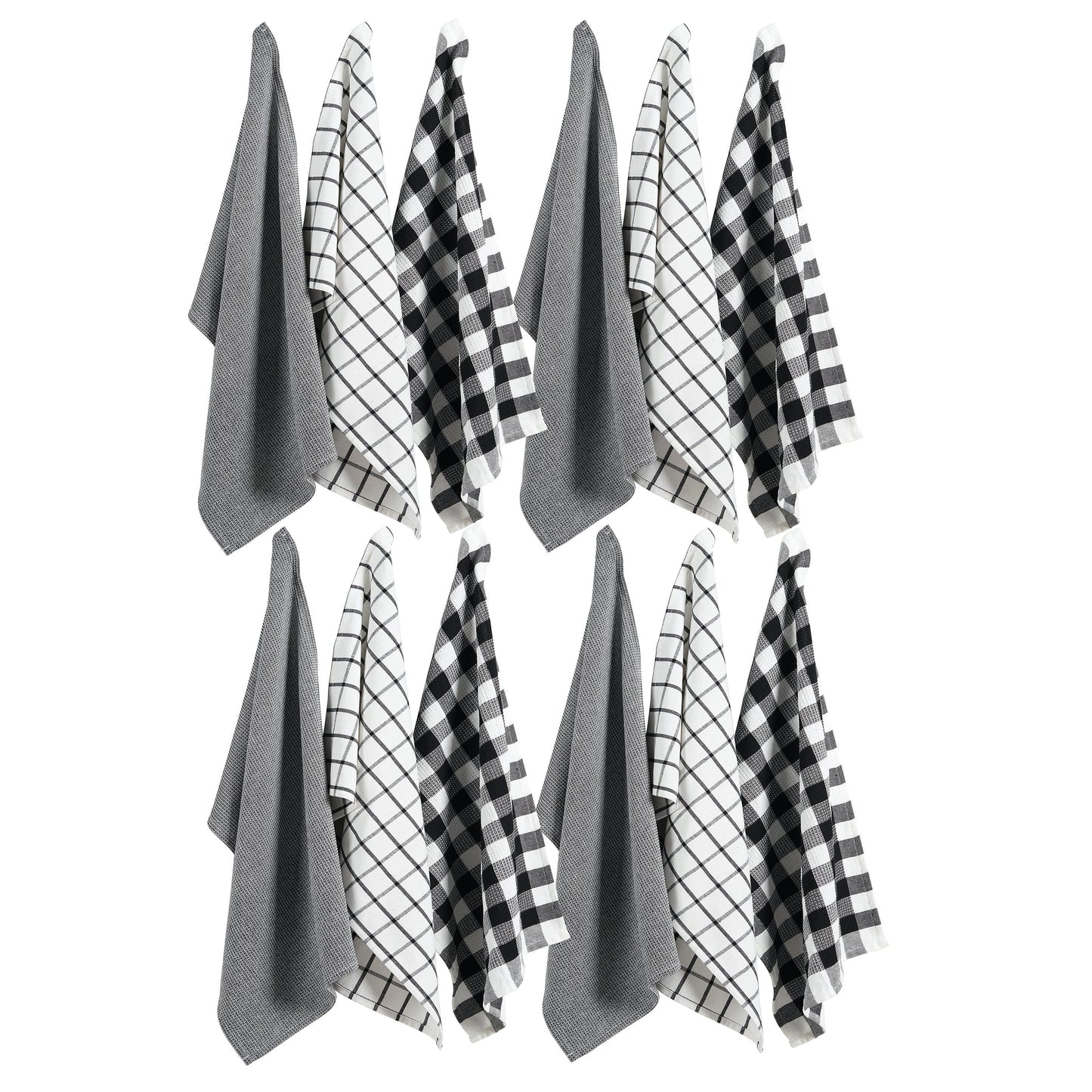 Set of 12 Multiweave Kitchen Towels - Black