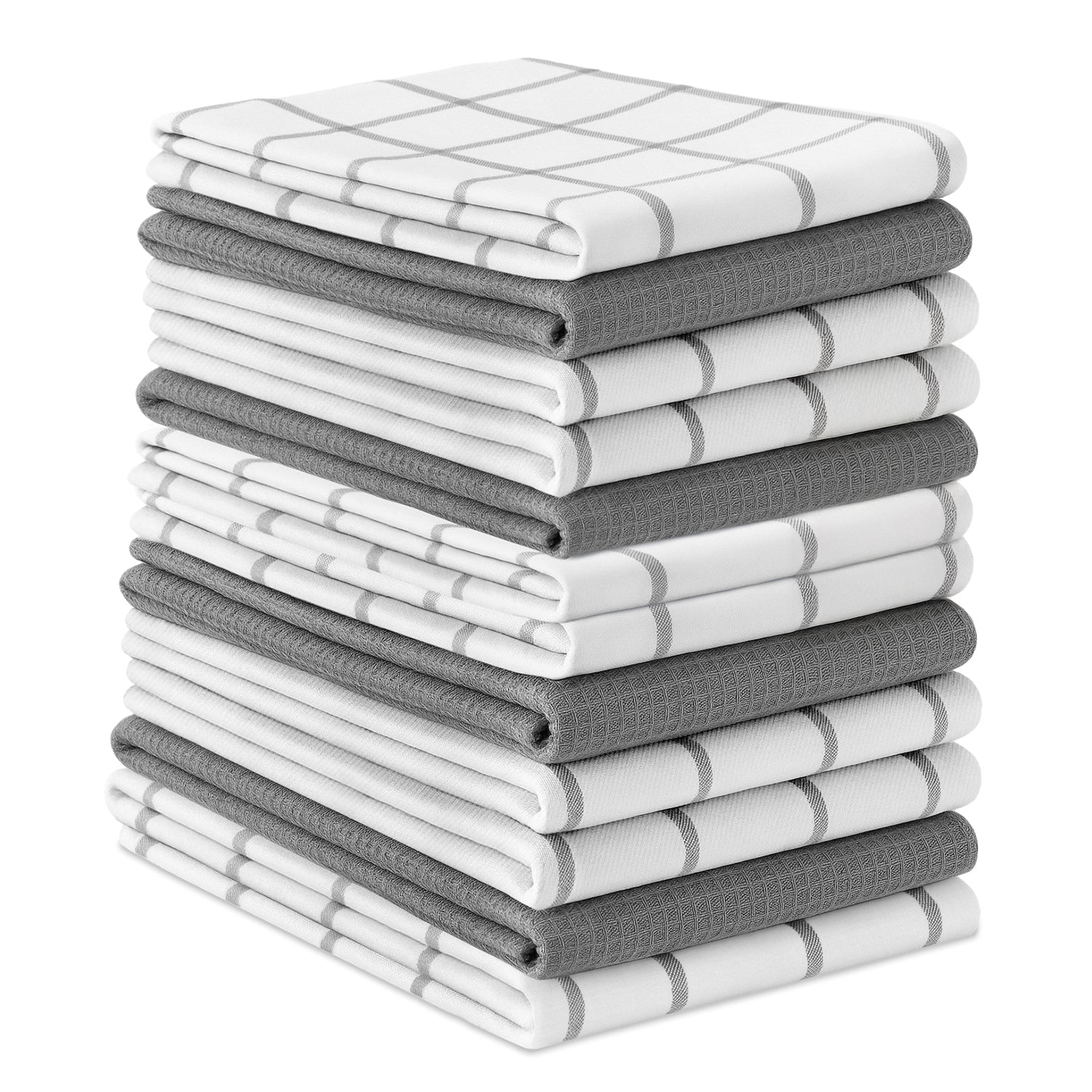 Set of 12 Multiweave Kitchen Towels - Grey