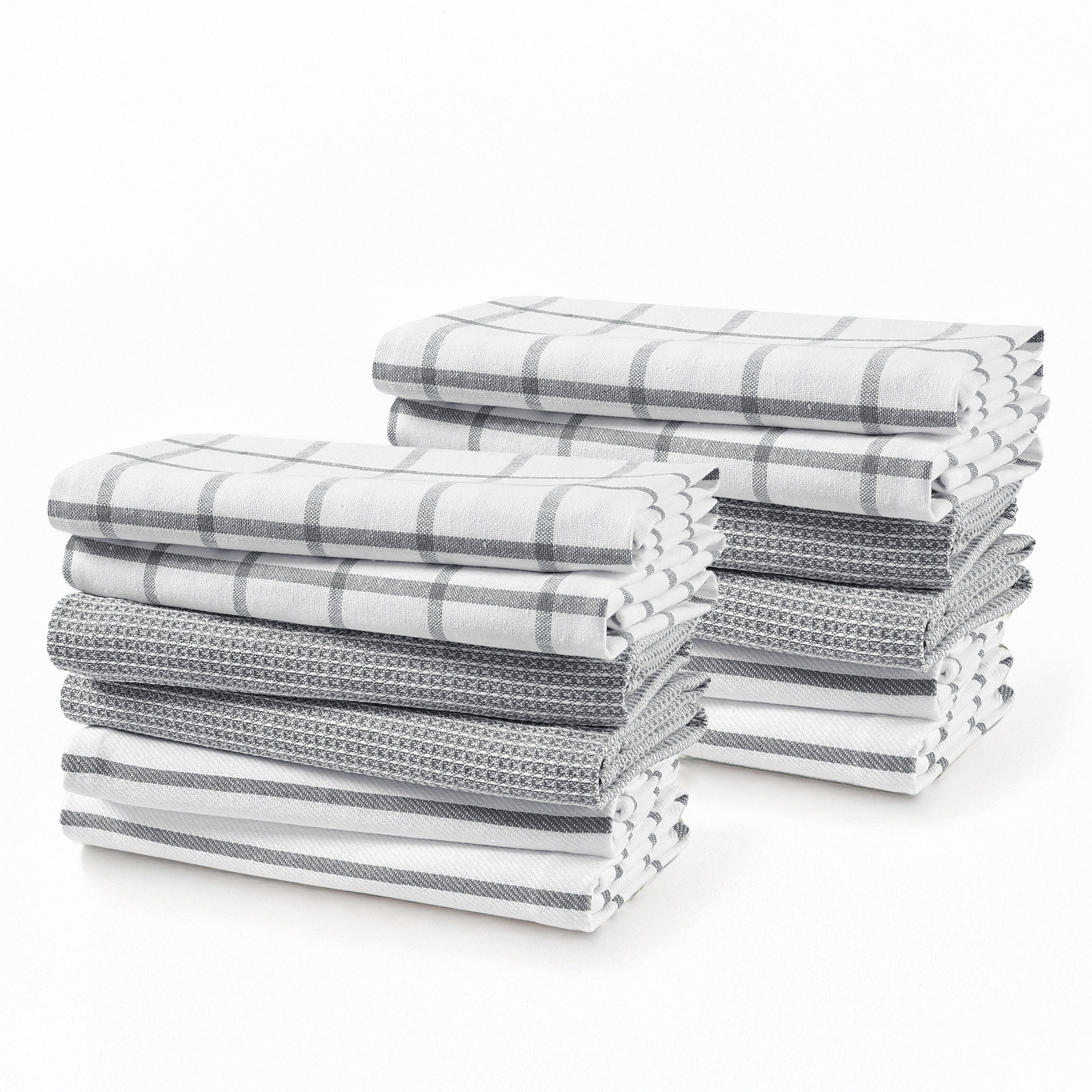 Set of 12 Multiweave Kitchen Towels - Grey
