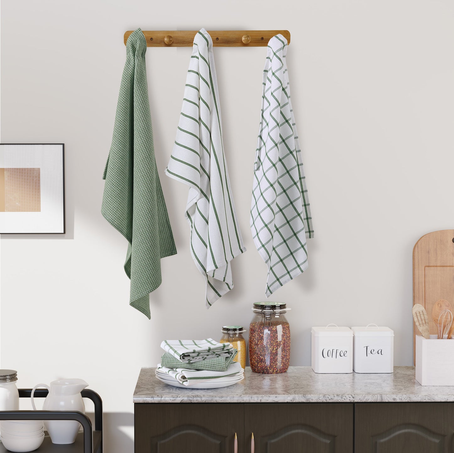 Set of 12 Multiweave Kitchen Towels - Olive