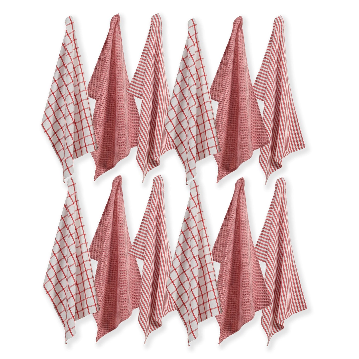 Set of 12 Multiweave Kitchen Towels - Red