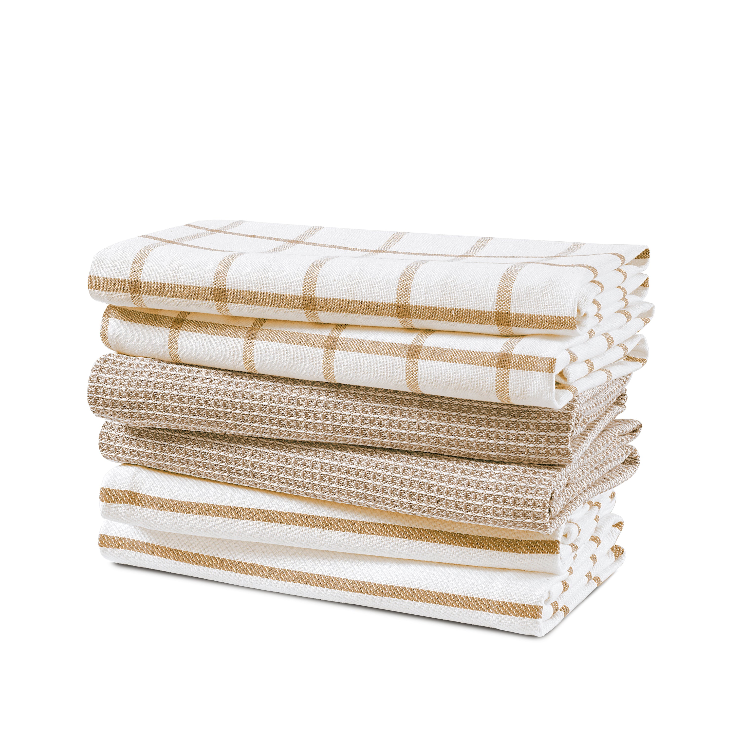 Set of 6 Multiweave Kitchen Towels - Beige