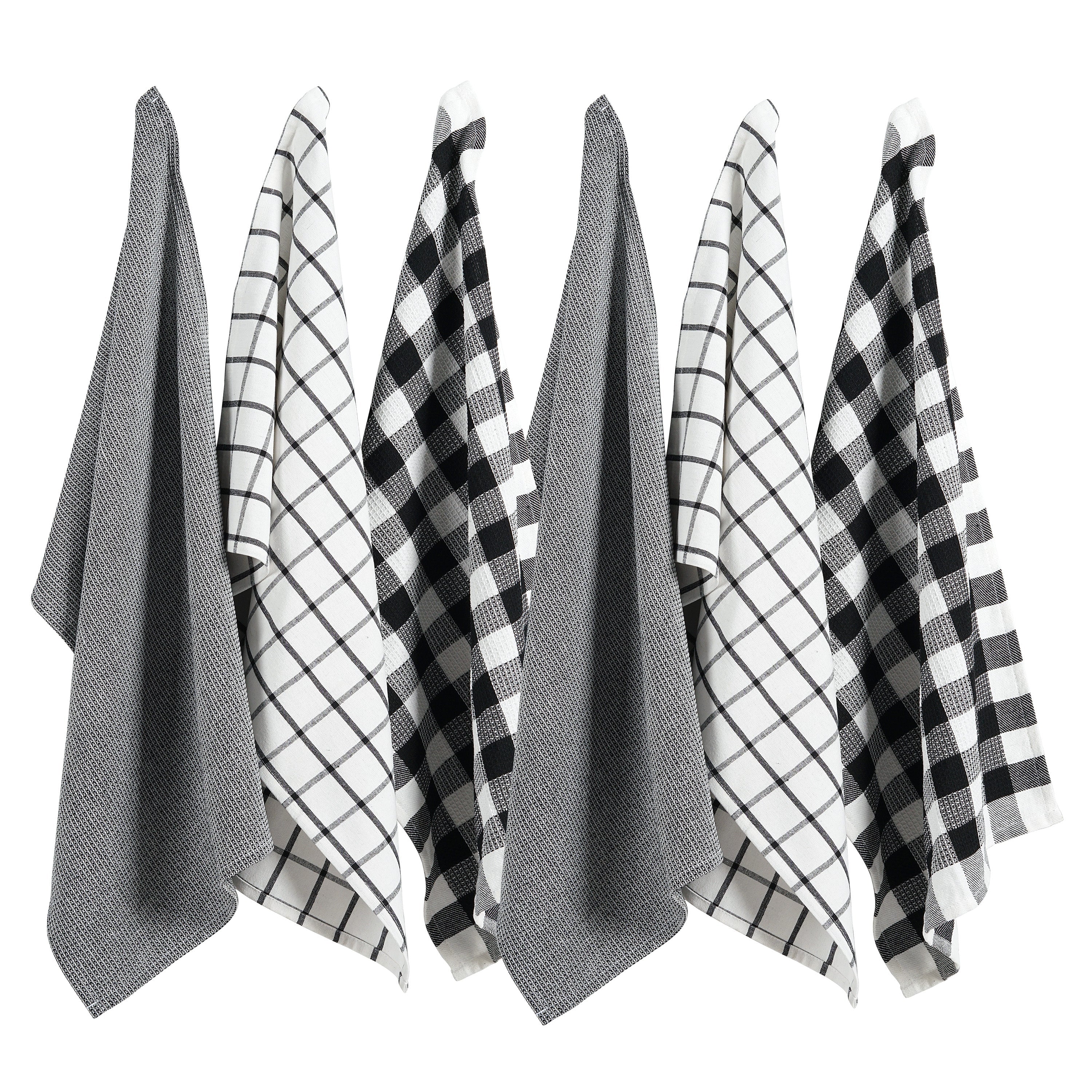 Set of 6 Multiweave Kitchen Towels - Black
