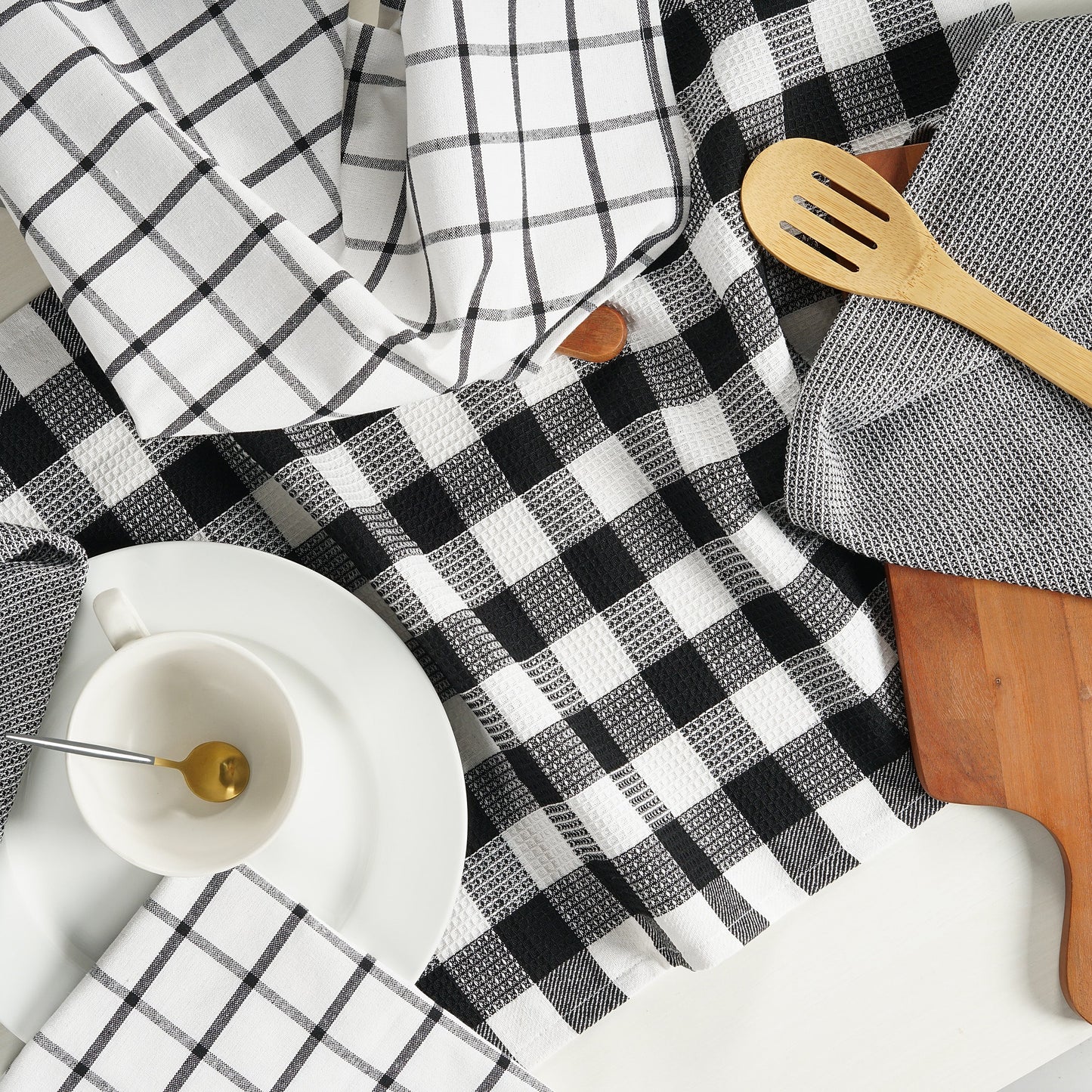 Set of 6 Multiweave Kitchen Towels - Black