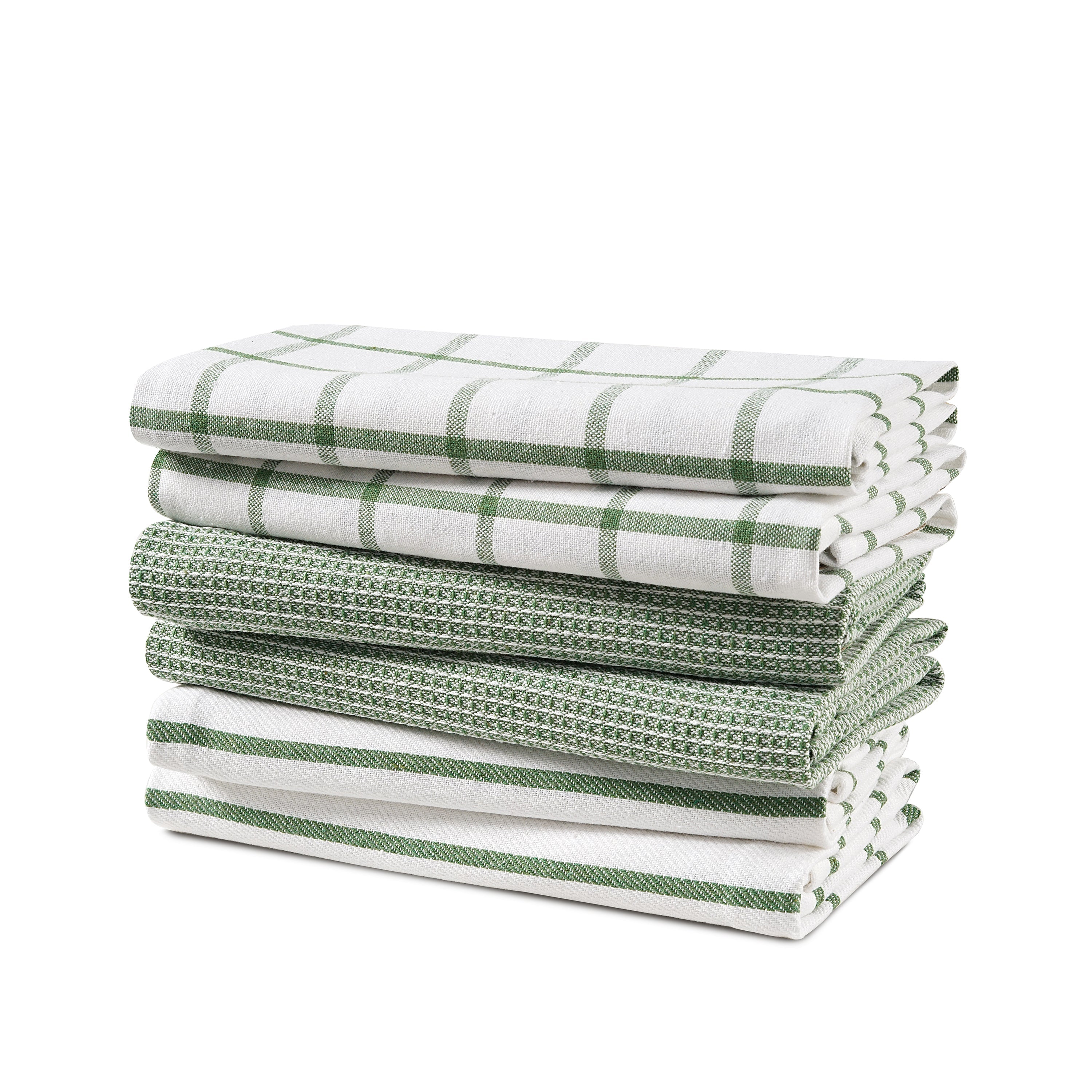 Set of 6 Multiweave Kitchen Towels - Olive