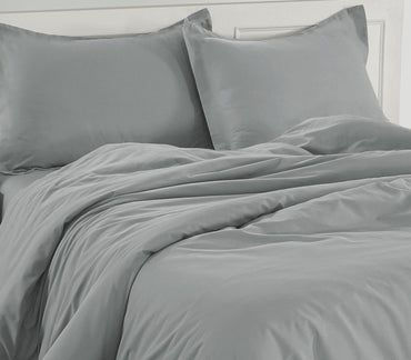 100% Organic Washed Cotton Quilt Cover Set - Silver