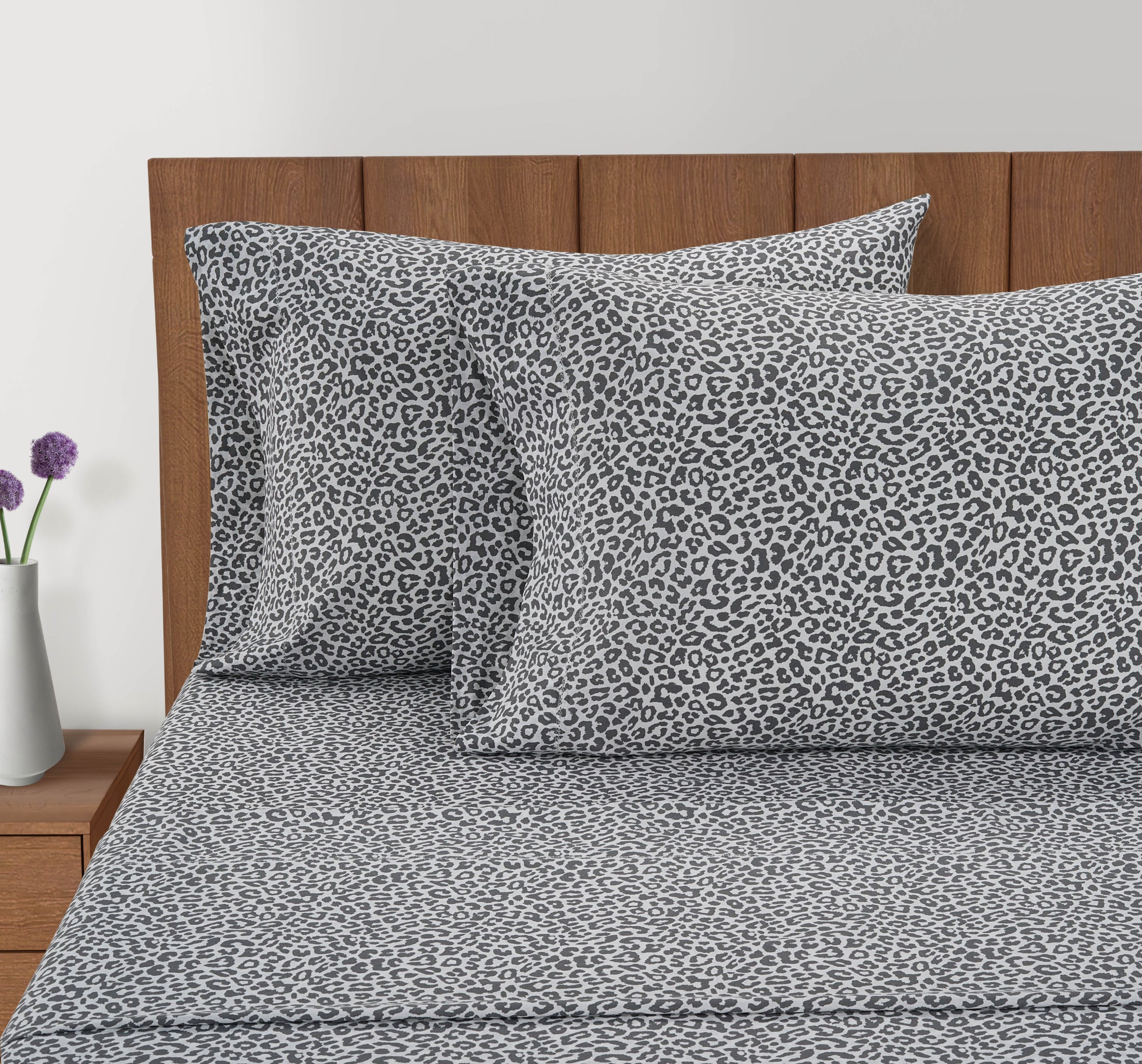 100% Organic Washed Cotton Quilt Cover Set - Cheetah Charcoal