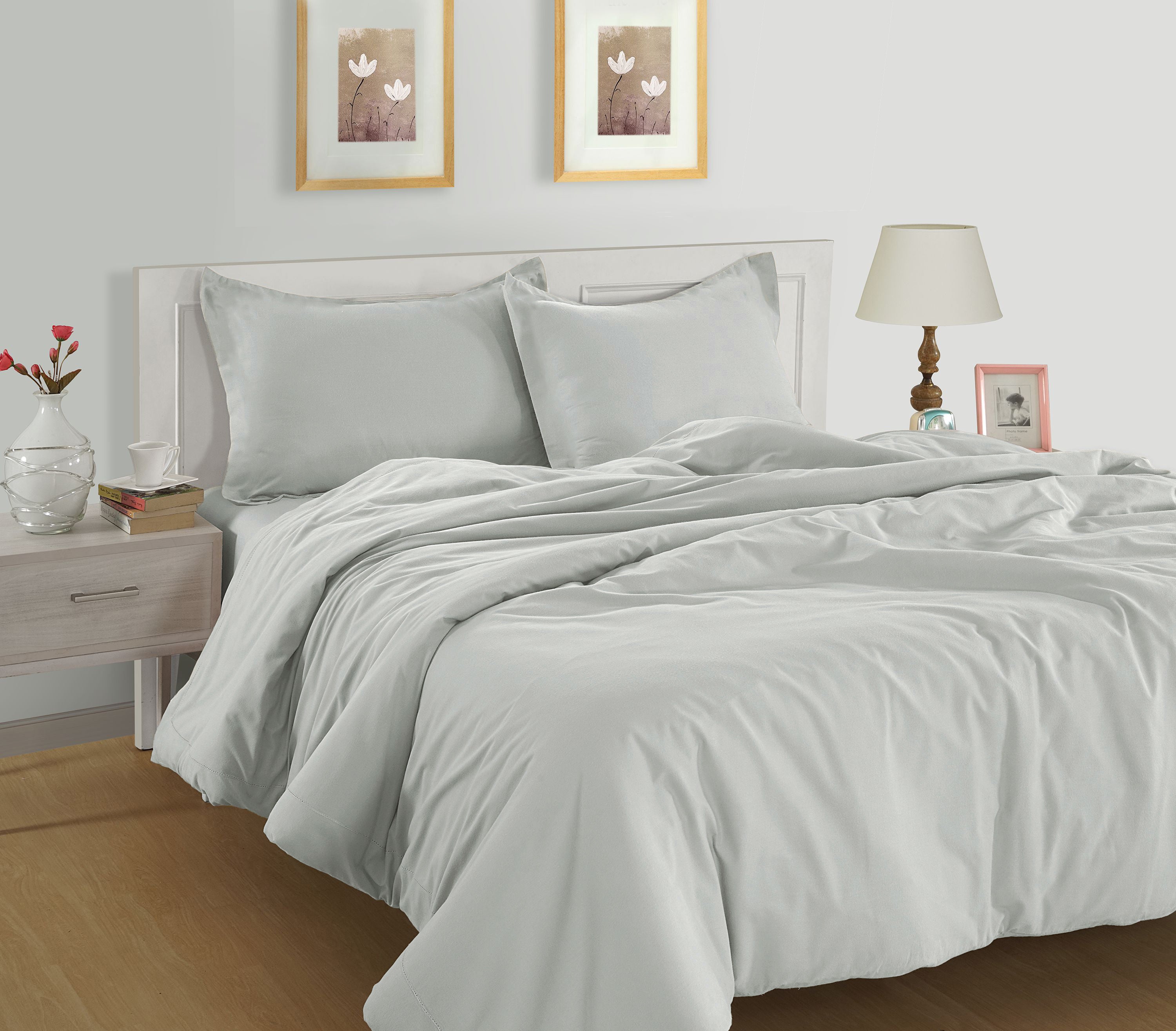 100% Organic Washed Cotton Quilt Cover Set - Silver