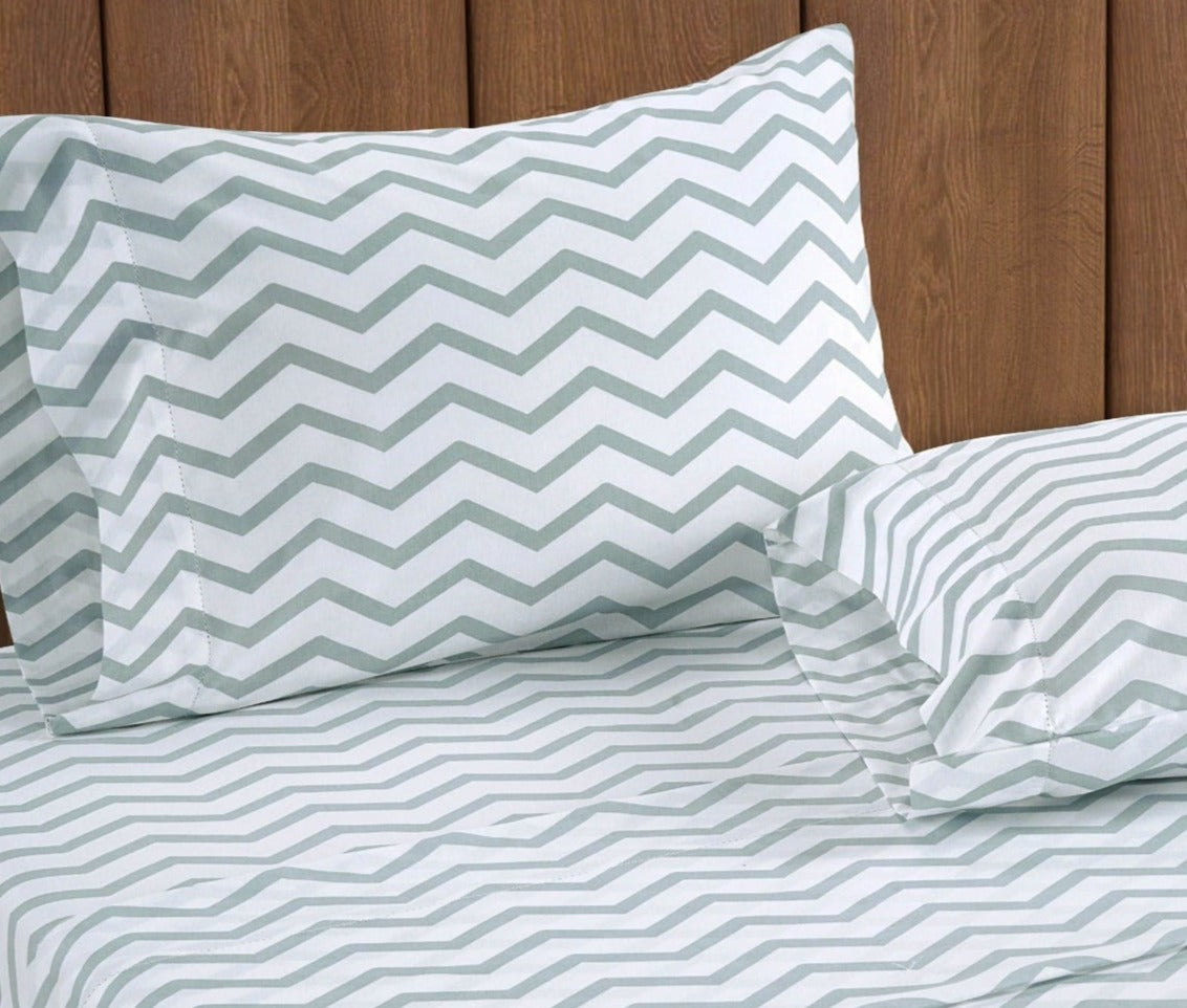 100% Organic Washed Cotton Quilt Cover Set - Chevron Blue