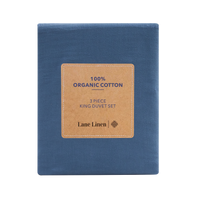 100% Organic Washed Cotton  Quilt Cover Set - Estate Blue