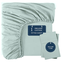 100% Organic Washed Cotton Fitted Sheet Set - Cool Blue