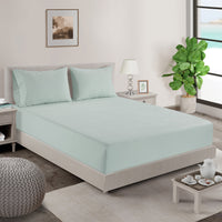 100% Organic Washed Cotton Fitted Sheet Set - Cool Blue