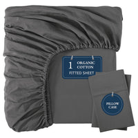 100% Organic Washed Cotton Fitted Sheet Set - Charcoal
