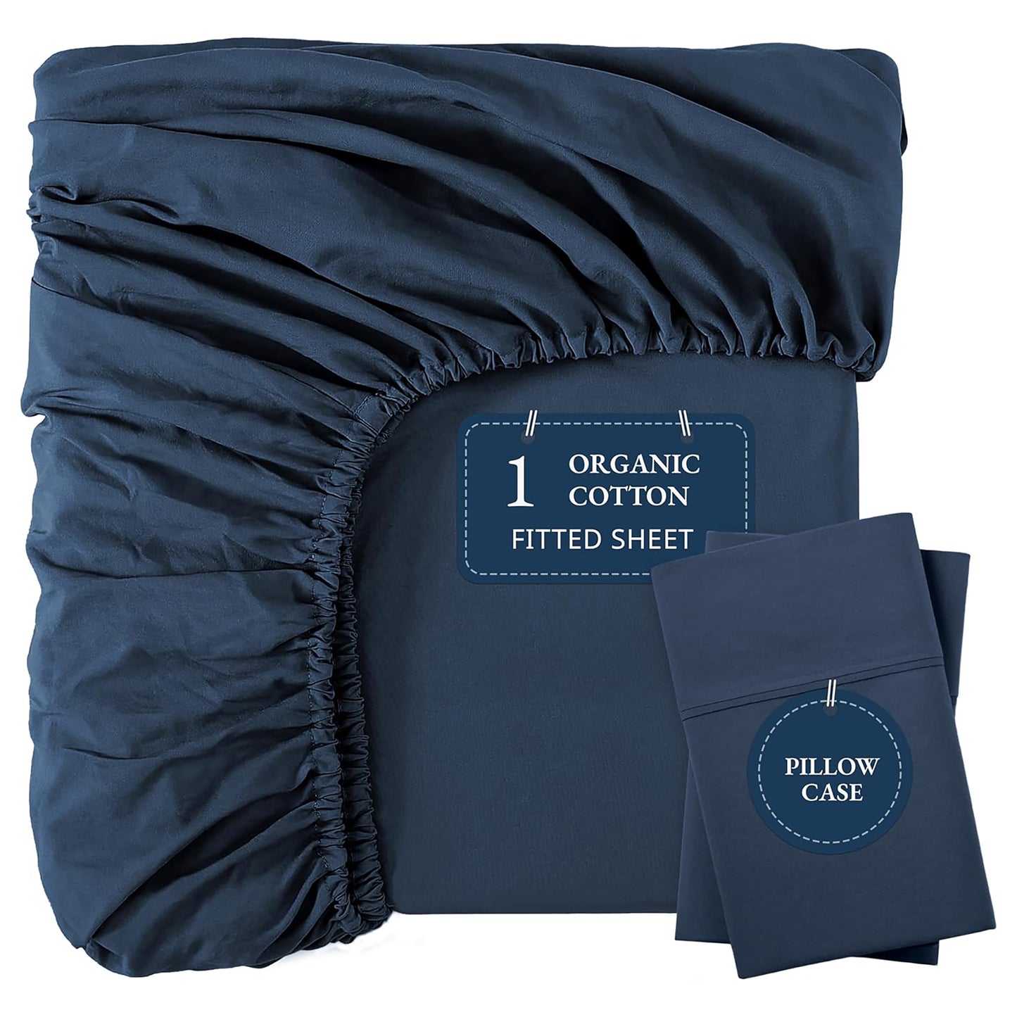 100% Organic Washed Cotton Fitted Sheet Set - Estate Blue