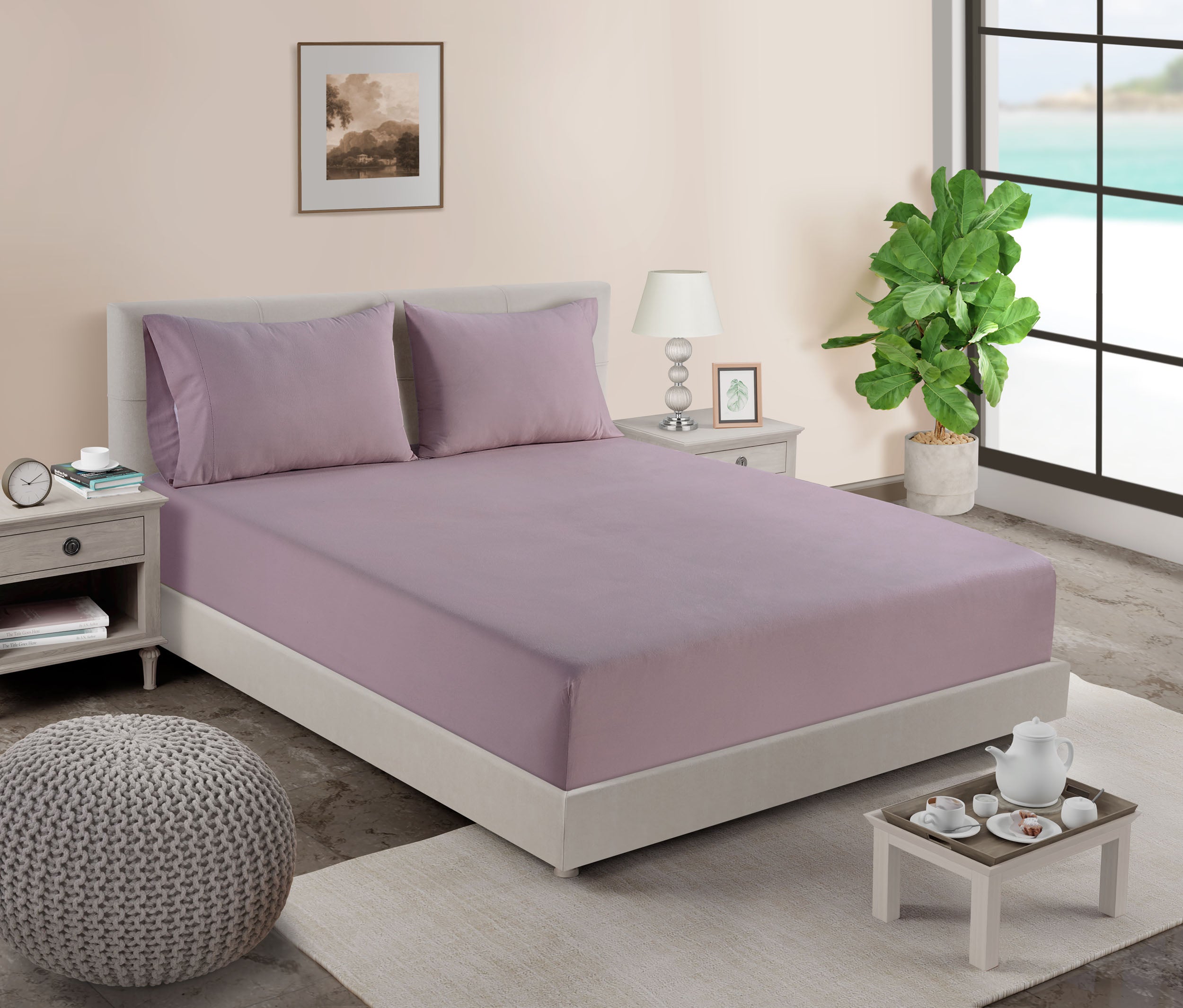 100% Organic Washed Cotton Fitted Sheet Set - Lilac