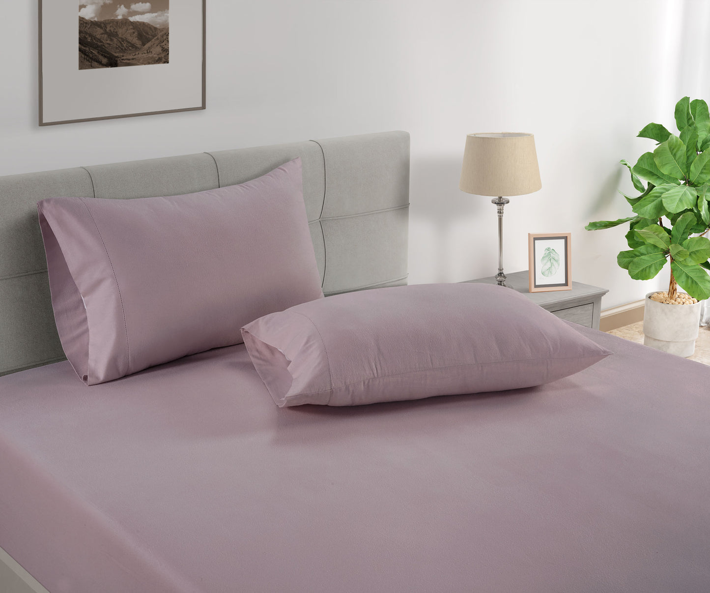 100% Organic Washed Cotton Fitted Sheet Set - Lilac