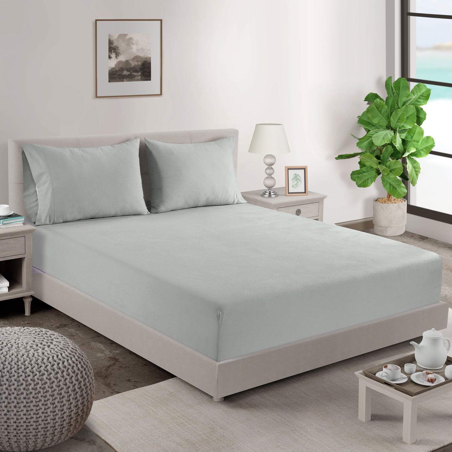 100% Organic Washed Cotton Fitted Sheet Set - Silver