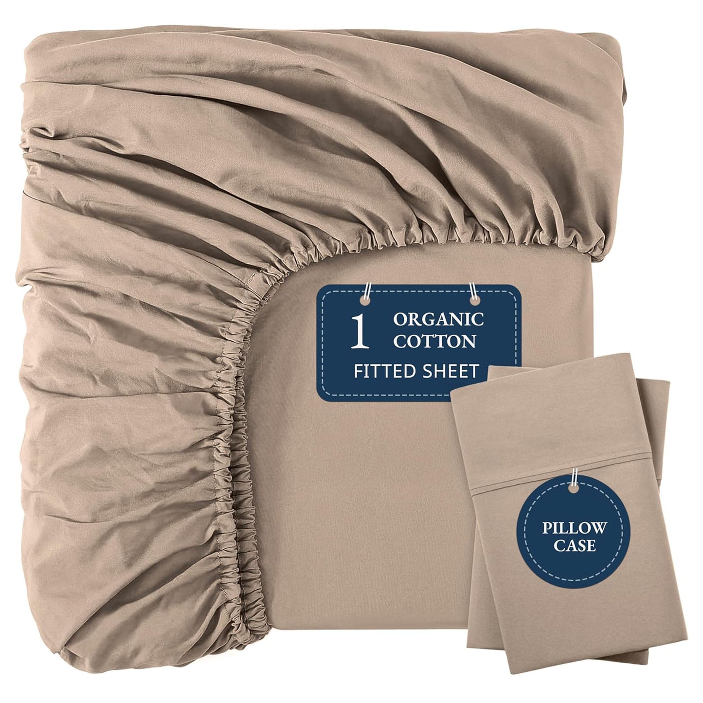 100% Organic Washed Cotton Fitted Sheet Set - Taupe