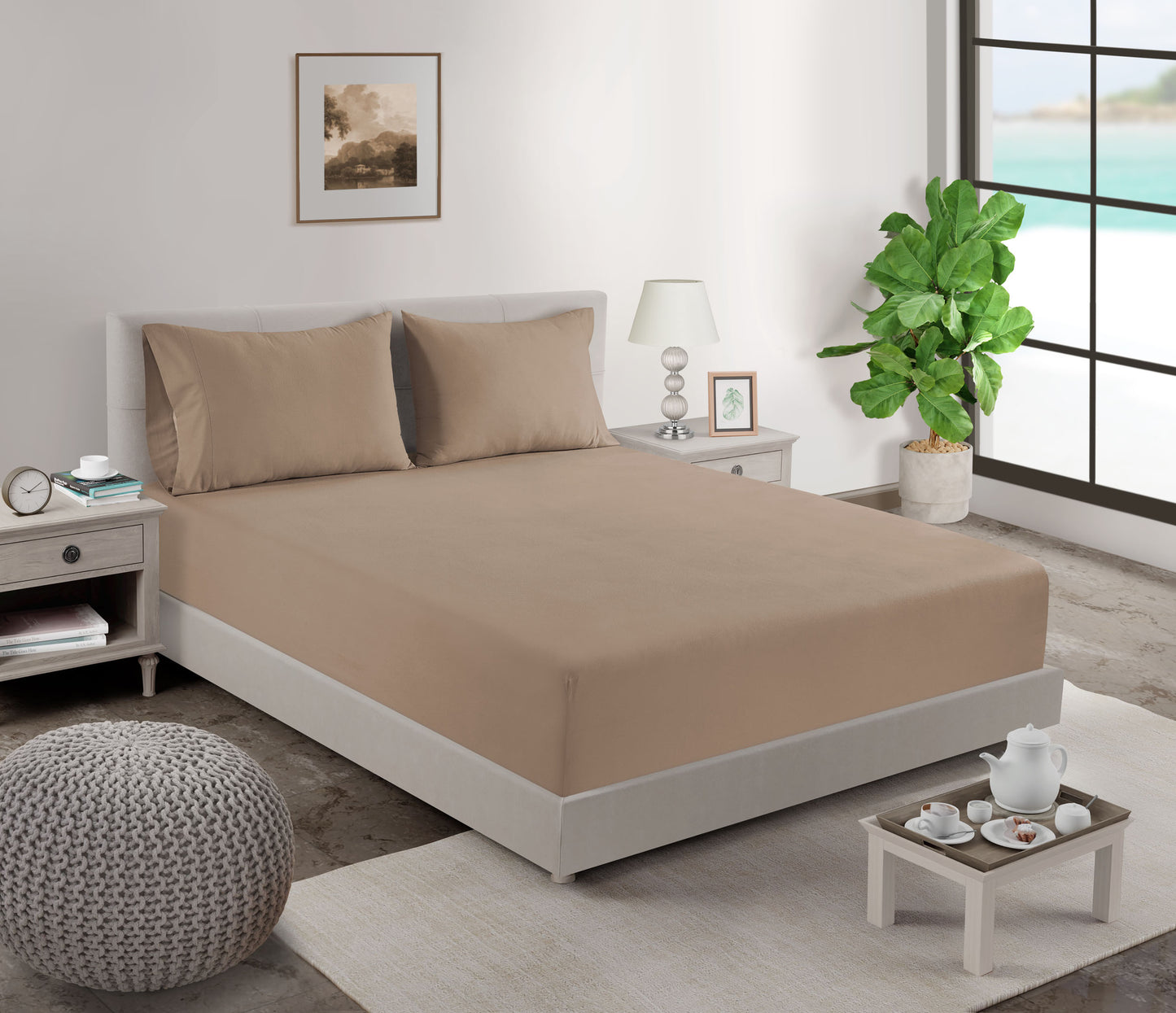 100% Organic Washed Cotton Fitted Sheet Set - Taupe