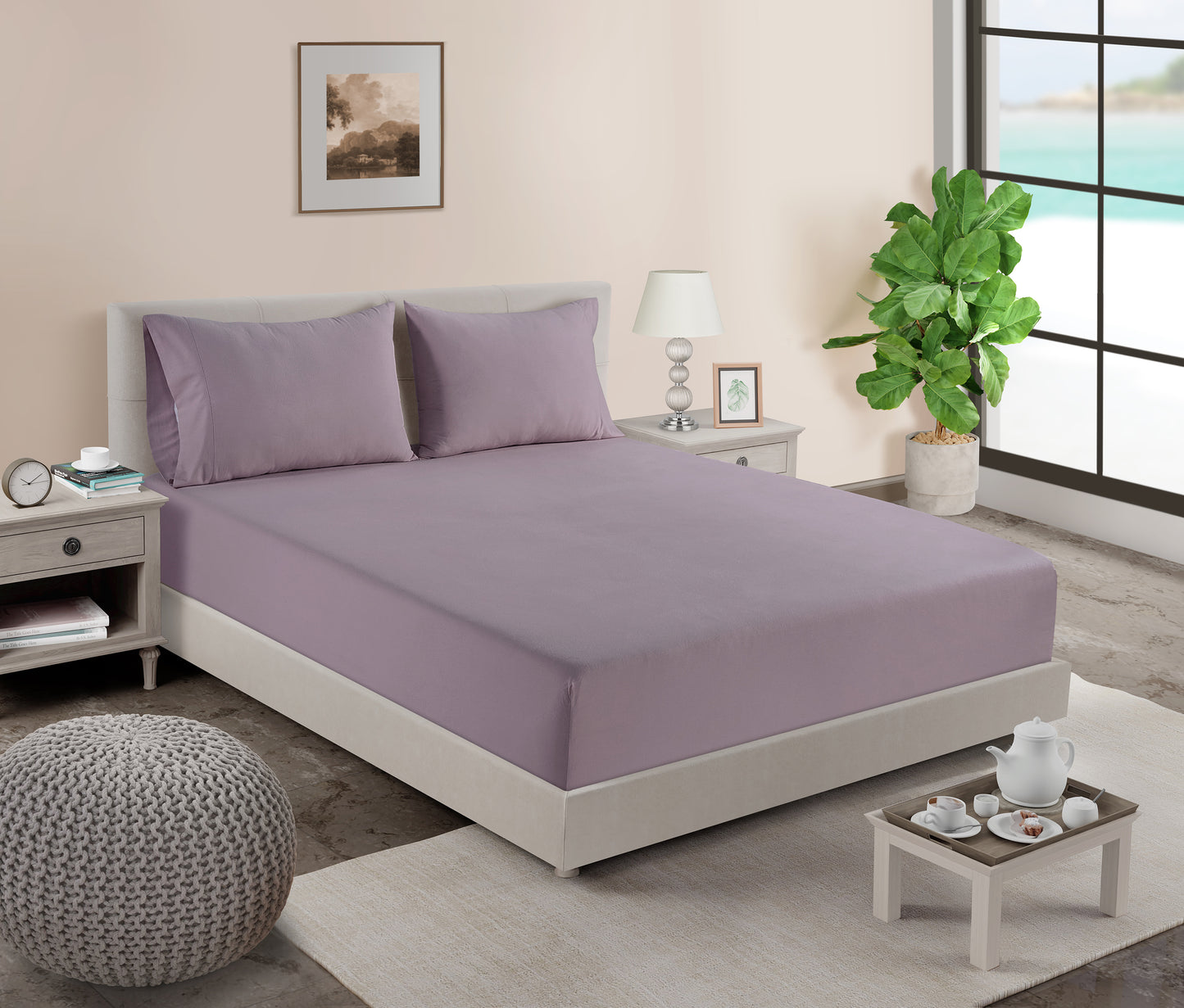 100% Organic Washed Cotton Fitted Sheet Set - Lilac