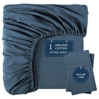 100% Organic Washed Cotton Fitted Sheet Set - Estate Blue