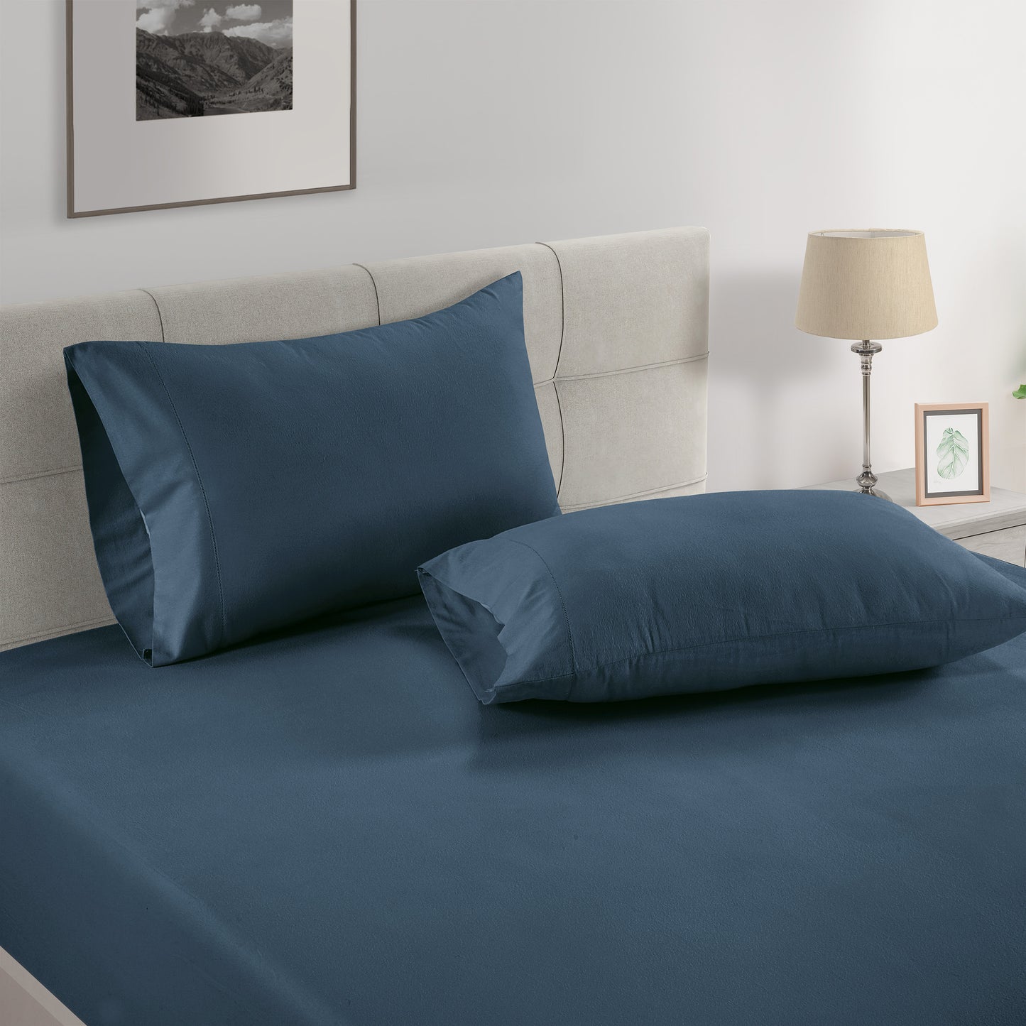 100% Organic Washed Cotton Fitted Sheet Set - Estate Blue