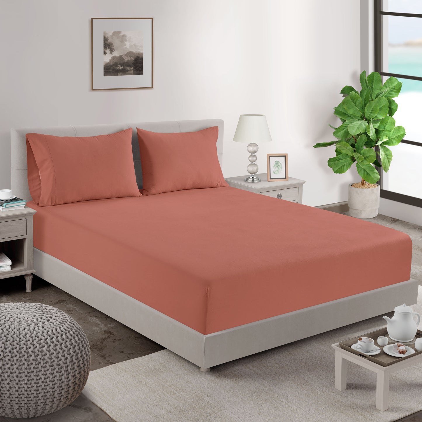 100% Organic Washed Cotton Fitted Sheet Set - Rose Dawn