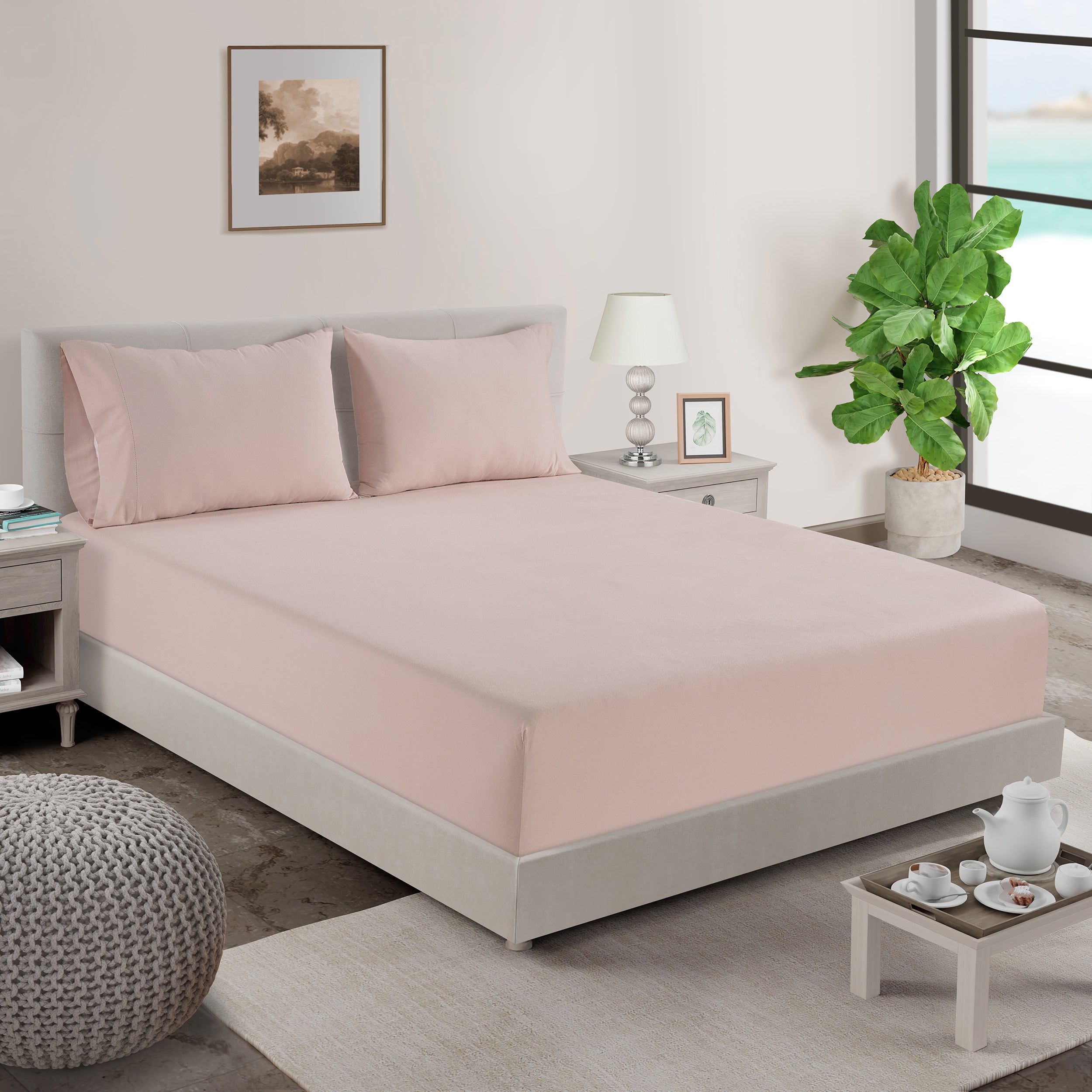 100% Organic Washed Cotton Fitted Sheet Set - Sepia Rose