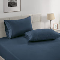 100% Organic Washed Cotton Fitted Sheet Set - Estate Blue