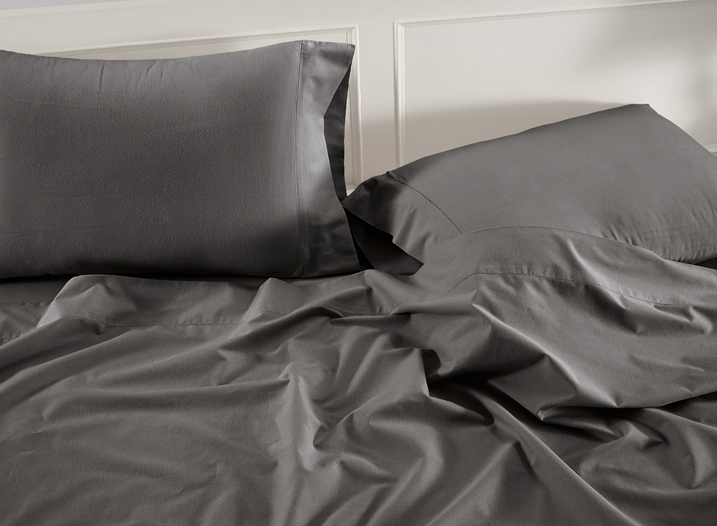 100% Organic Washed Cotton Sheet Set - Charcoal