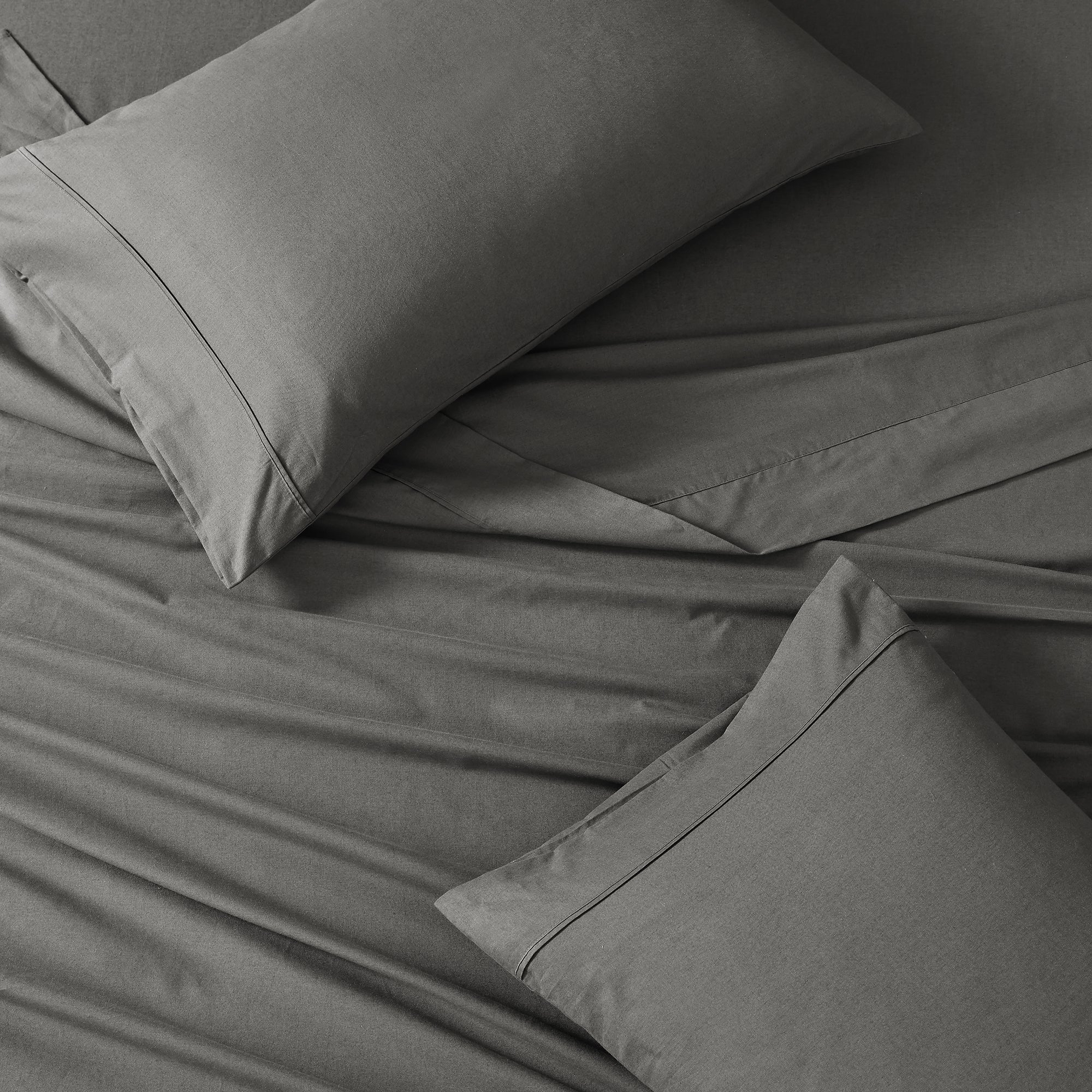 100% Organic Washed Cotton Sheet Set - Charcoal