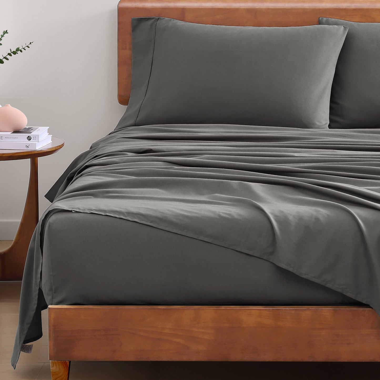 100% Organic Washed Cotton Sheet Set - Charcoal