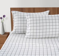 100% Organic Washed Cotton Sheet Set - Windowpane Charcoal