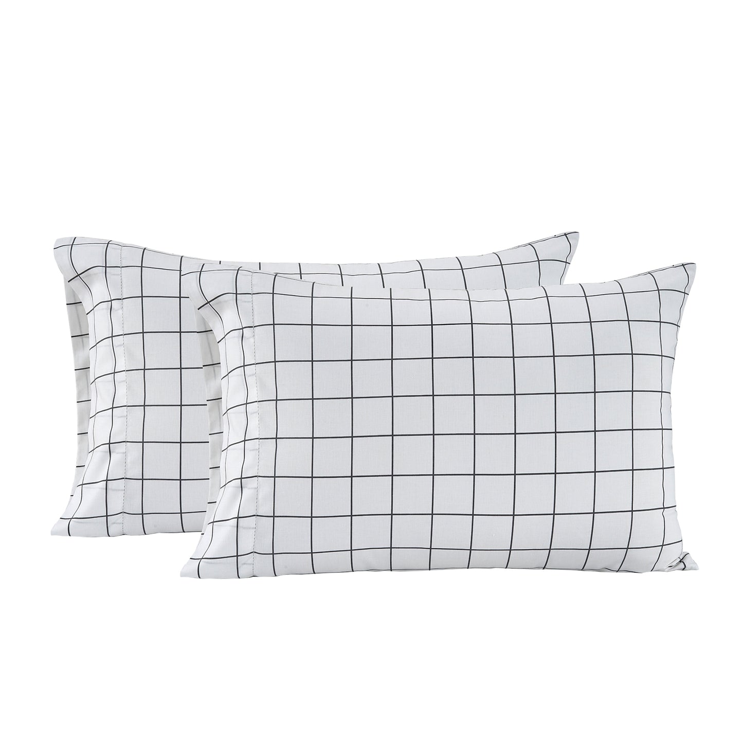 100% Organic Washed Cotton Sheet Set - Windowpane Charcoal