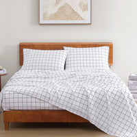 100% Organic Washed Cotton Sheet Set - Windowpane Charcoal