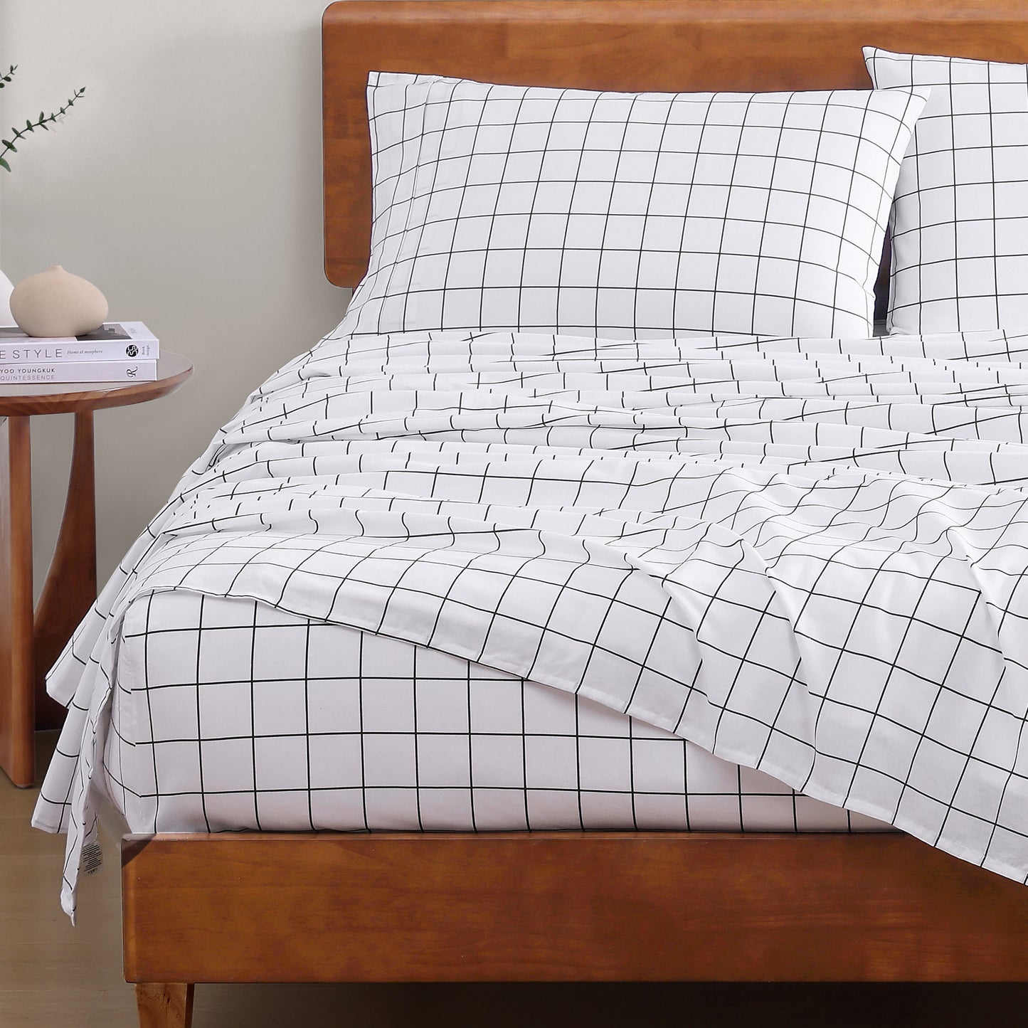 100% Organic Washed Cotton Sheet Set - Windowpane Charcoal