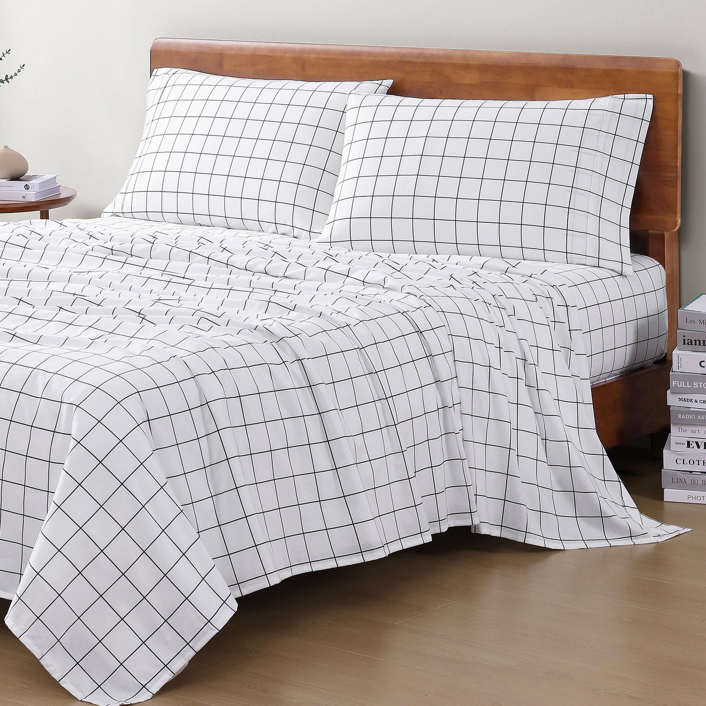 100% Organic Washed Cotton Sheet Set - Windowpane Charcoal