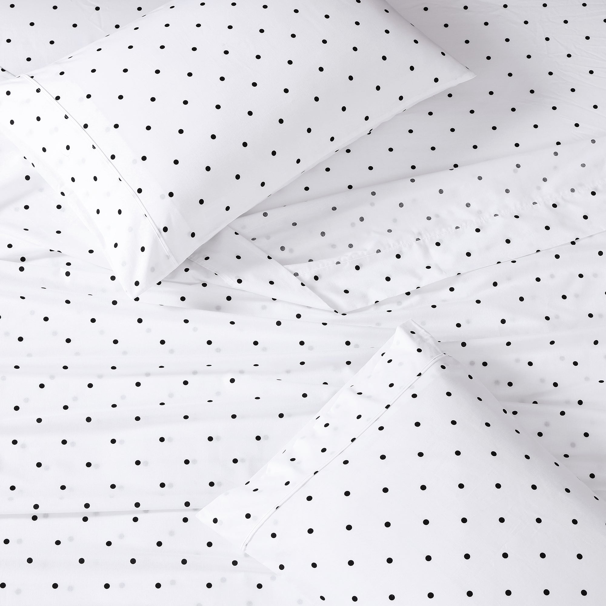 100% Organic Washed Cotton Sheet Set - Polka Dot Black