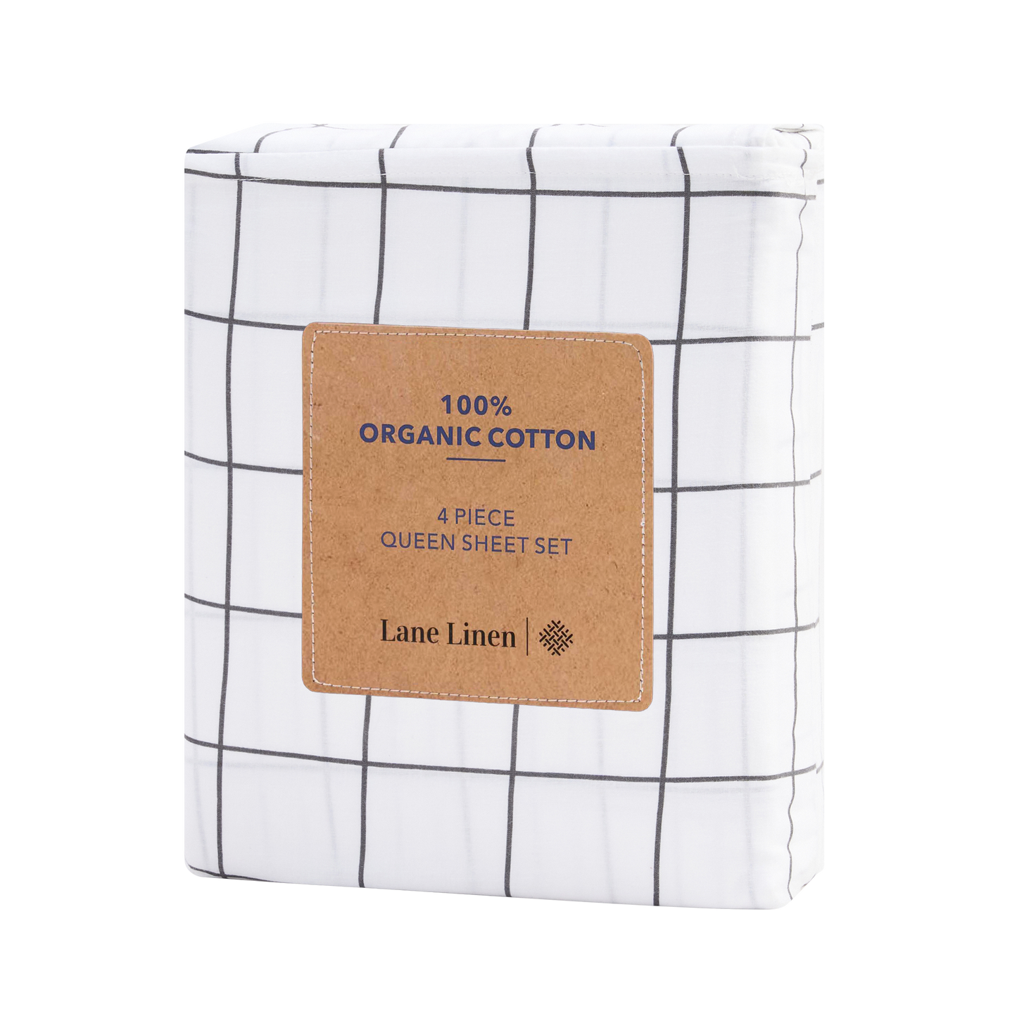 100% Organic Washed Cotton Sheet Set - Windowpane Charcoal