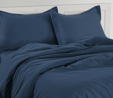 100% Organic Washed Cotton  Quilt Cover Set - Estate Blue