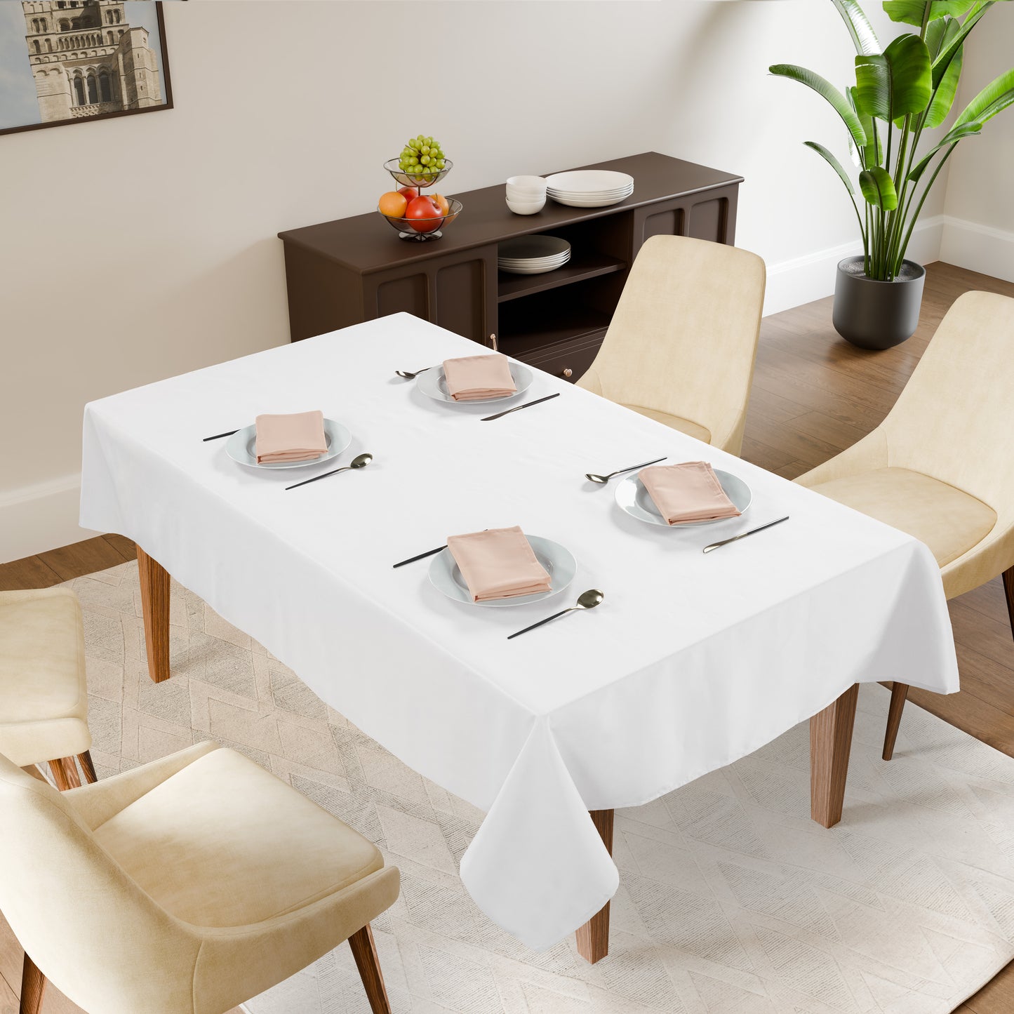 Solid Tablecloth 6 seat 152x213cm - White