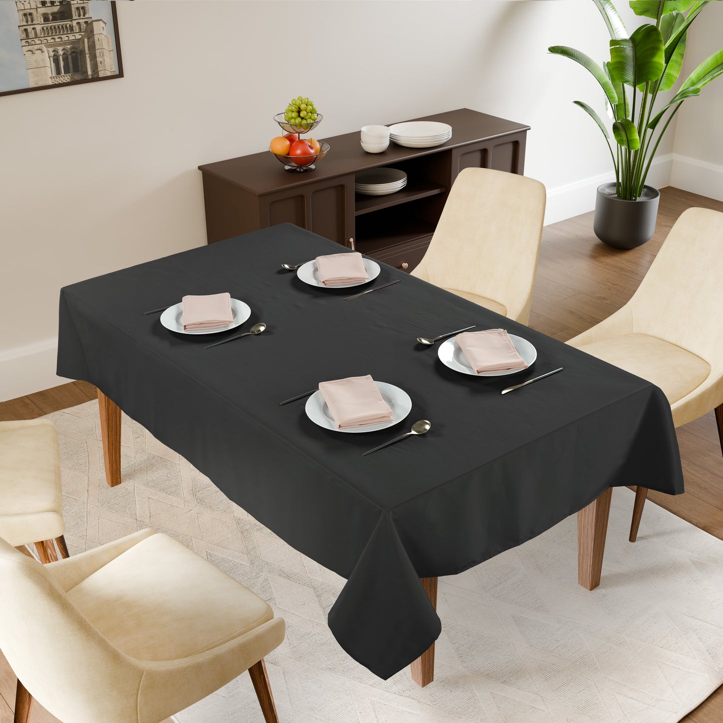 Set of Solid Tablecloths 6 seat 152x213cm - Black