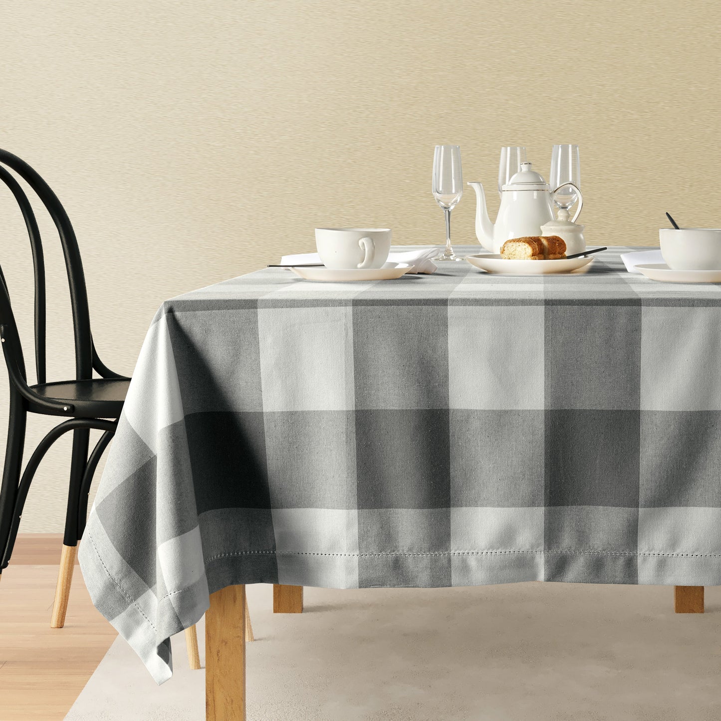 100% Cotton Tablecloth 8 seat 150x260cm - Grey Check