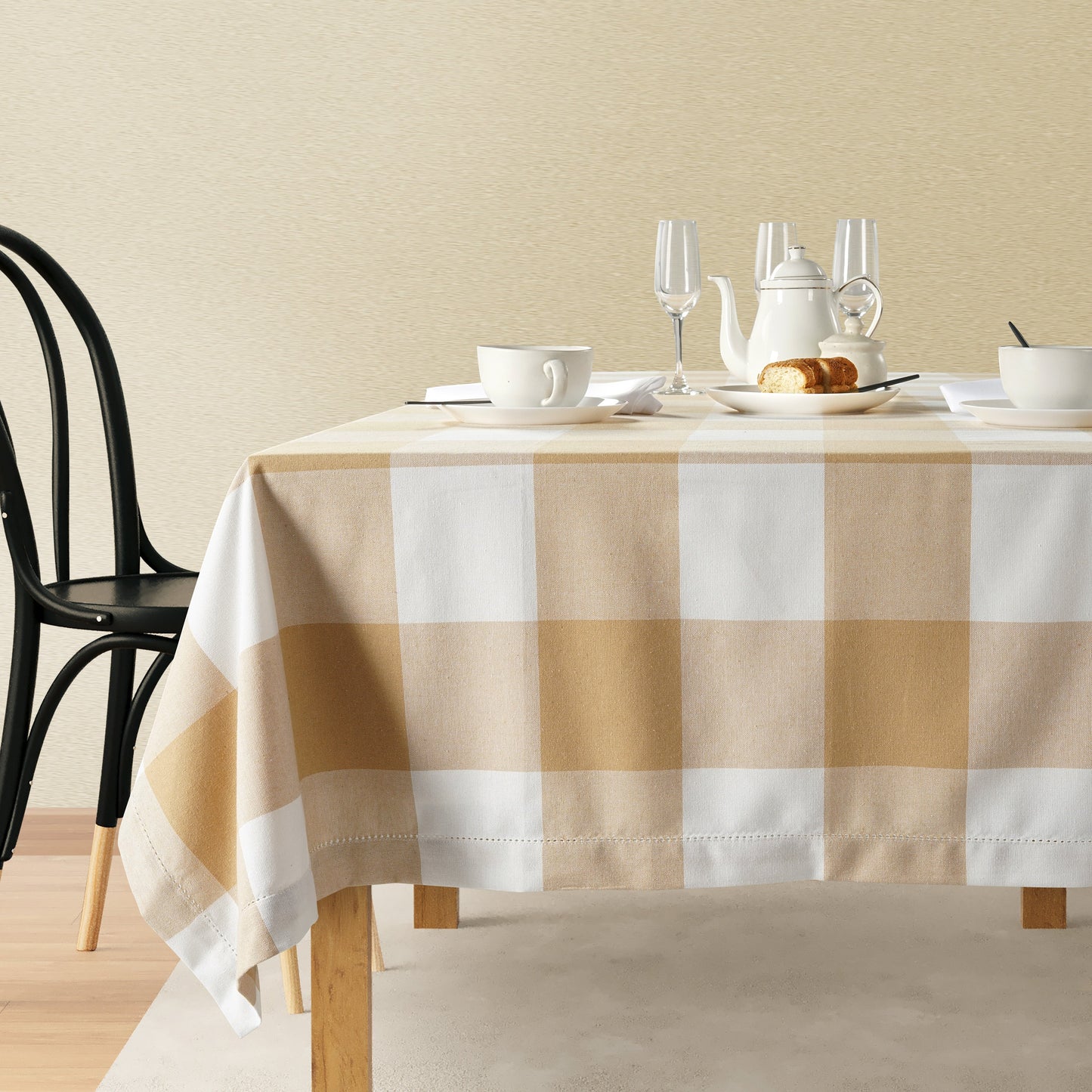 100% Cotton Tablecloth 10 seat 150x304cm - Beige Check