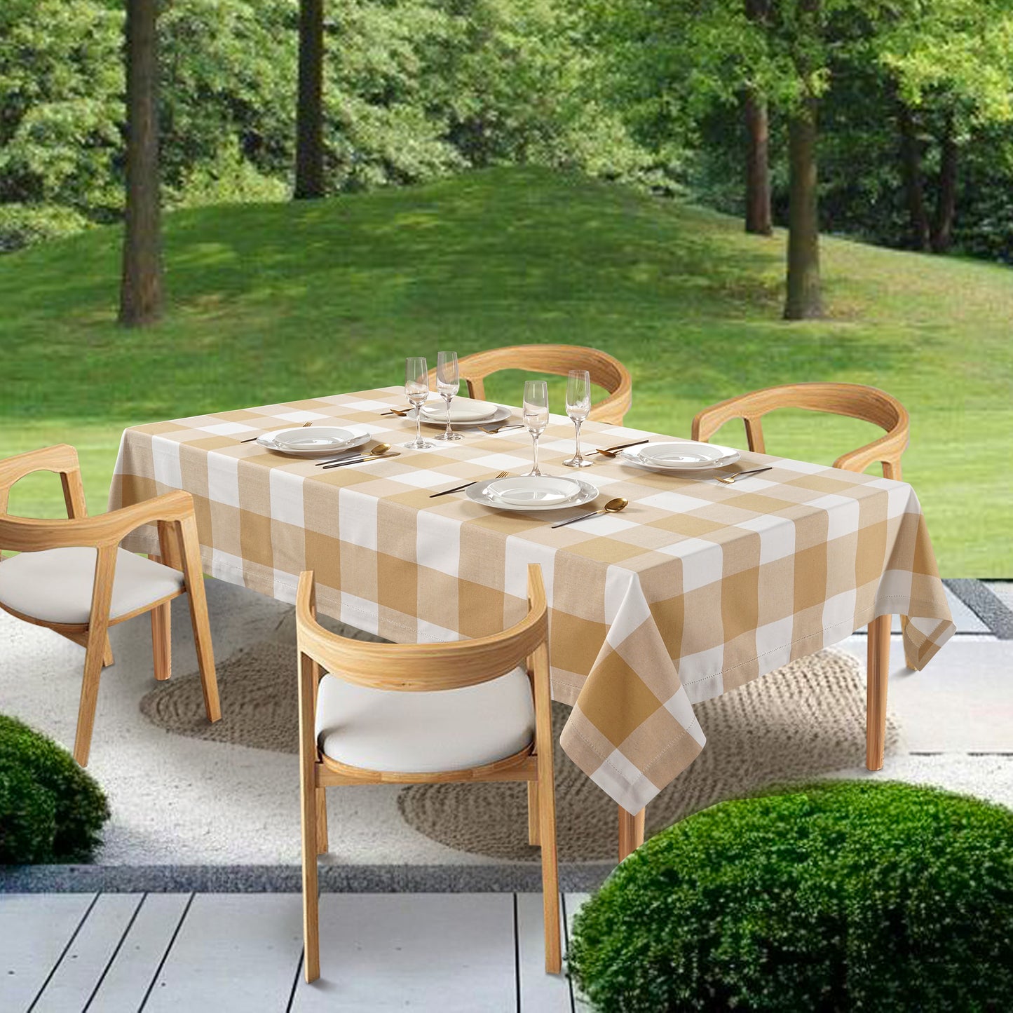 100% Cotton Tablecloth 4 Seat 150x150cm - Beige Check