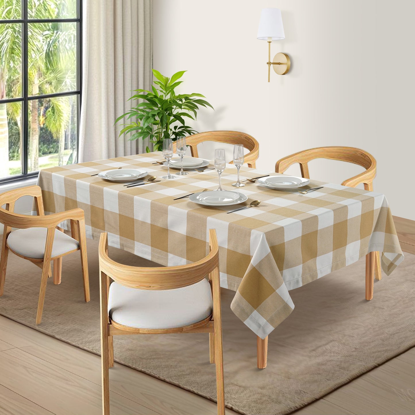 100% Cotton Tablecloth 6 seat 150x210cm - Beige Check