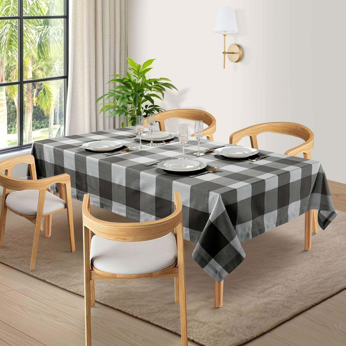 100% Cotton Tablecloth 6 seat 150x210cm - Black White Check