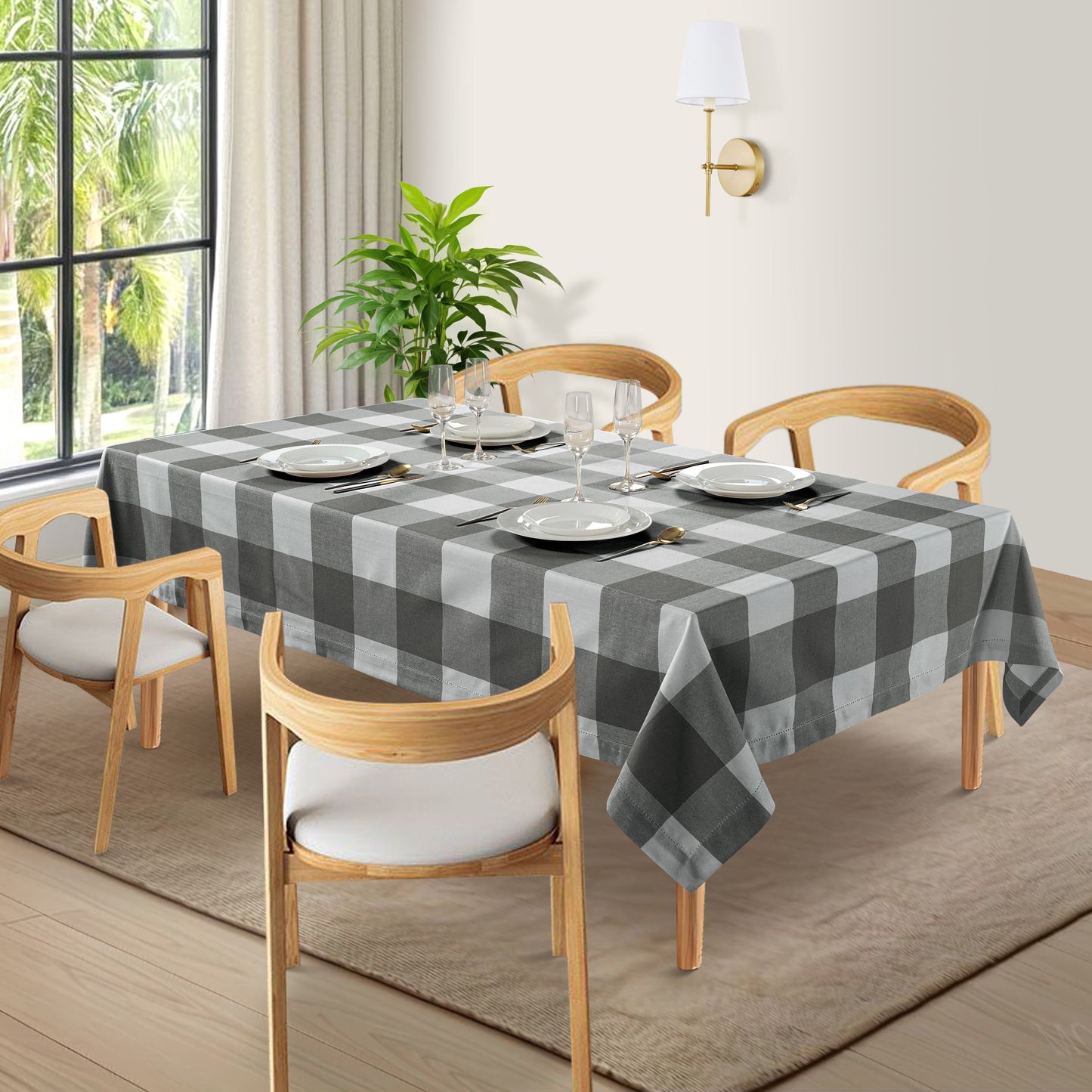 100% Cotton Tablecloth 6 seat 150x210cm - Grey Check